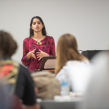 student presenting in class