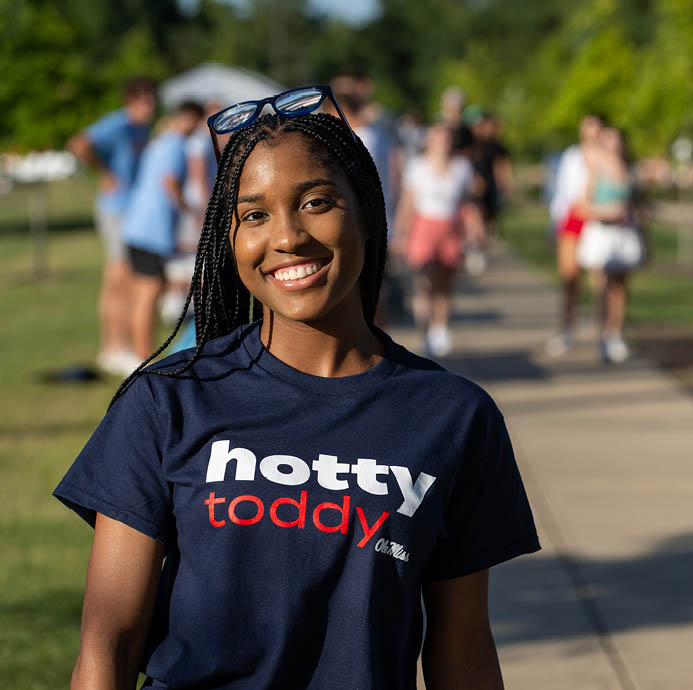 A new Ole Miss student poses for her photo at the South Campus Recreation Facility.