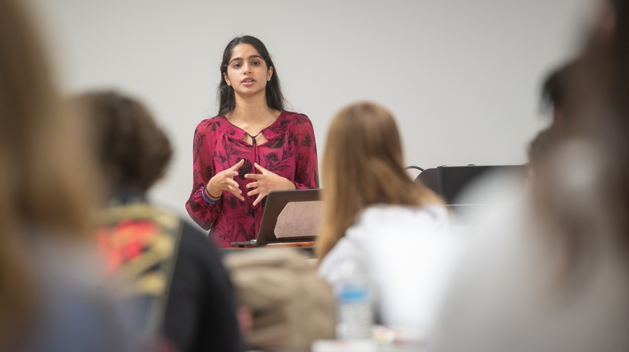 Student presenting to other students