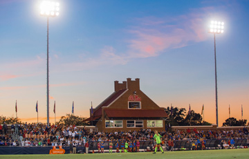 Ole Miss Soccer Stadium at dusk.