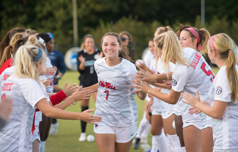 Players get hyped up before a soccer game