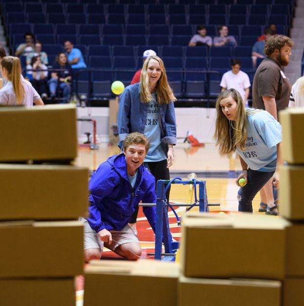 Students competing in the catapult competition. 