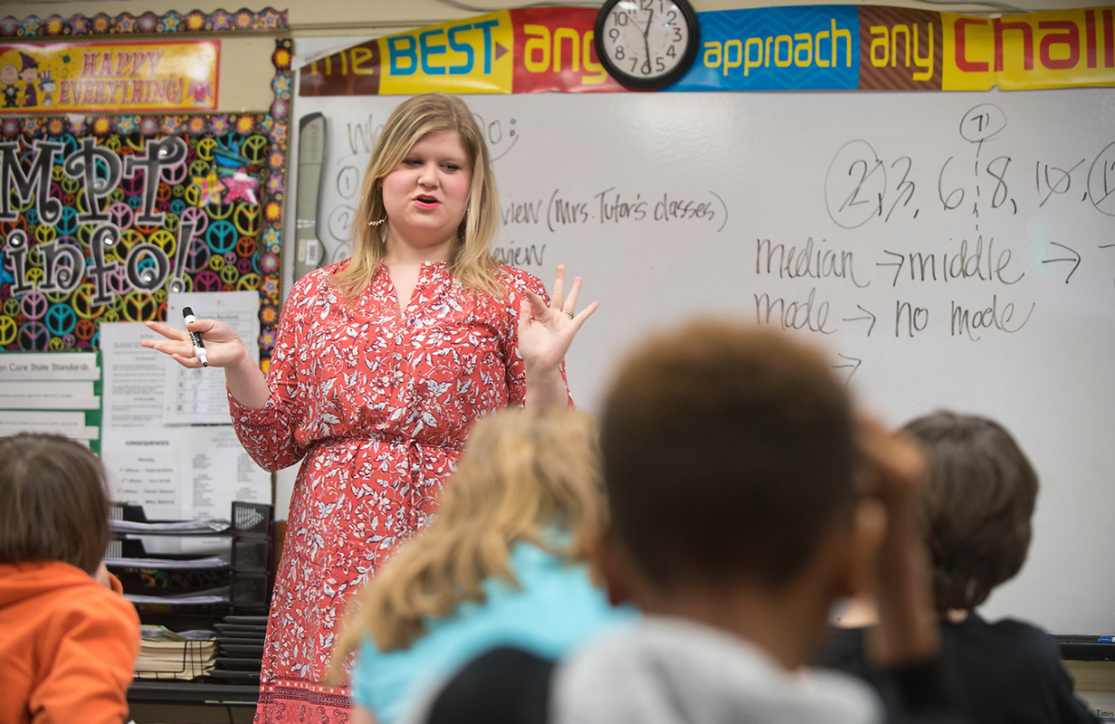 a teacher in her classroom