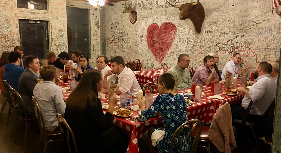 Conference participants at restaurant