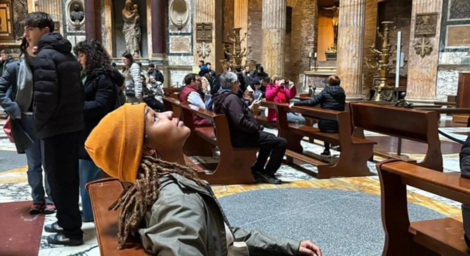 Student looking up at Study abroad location