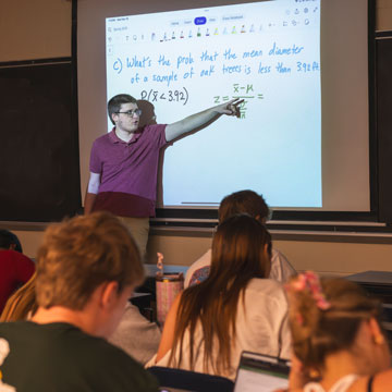 Professor teaching in front of students.