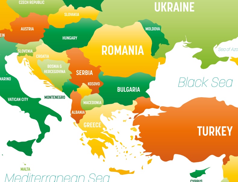 colorful map of Southeastern Europe