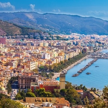 aerial photo of coastal Italian city, Salerno