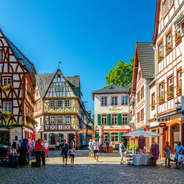 historic medieval European buildings on a cobblestone square