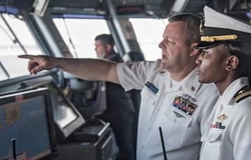 image of officers on aircraft carrier control room