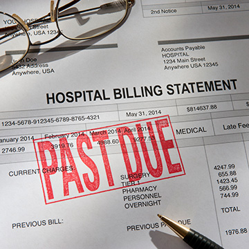 hospital billing statement with the words 'past due' in big red letters