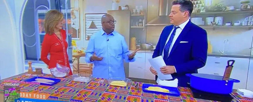 Three people on cooking television set of Today Show