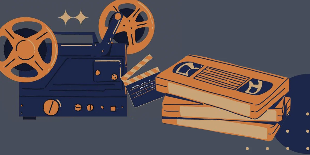 illustration of projector and video tapes