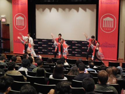 Students perform a traditional Japanese dance