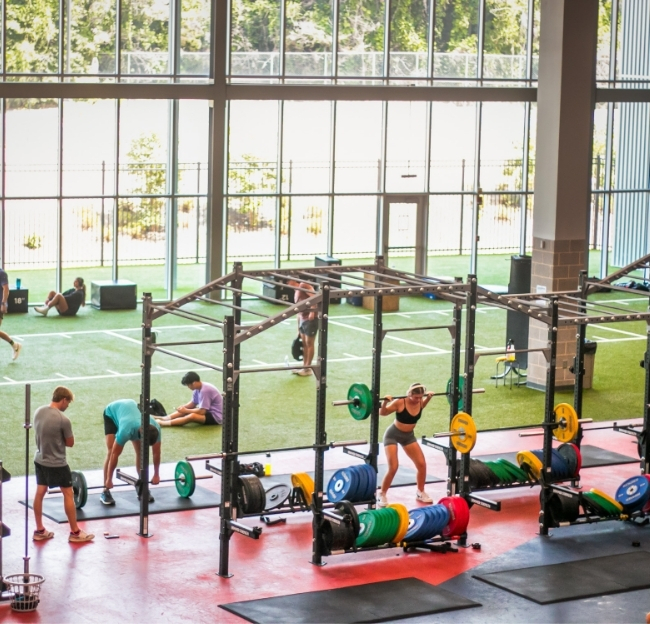 South campus recreation center fitness floor and turf.