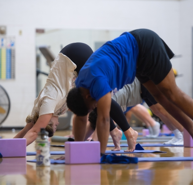 Two student doing yoga.