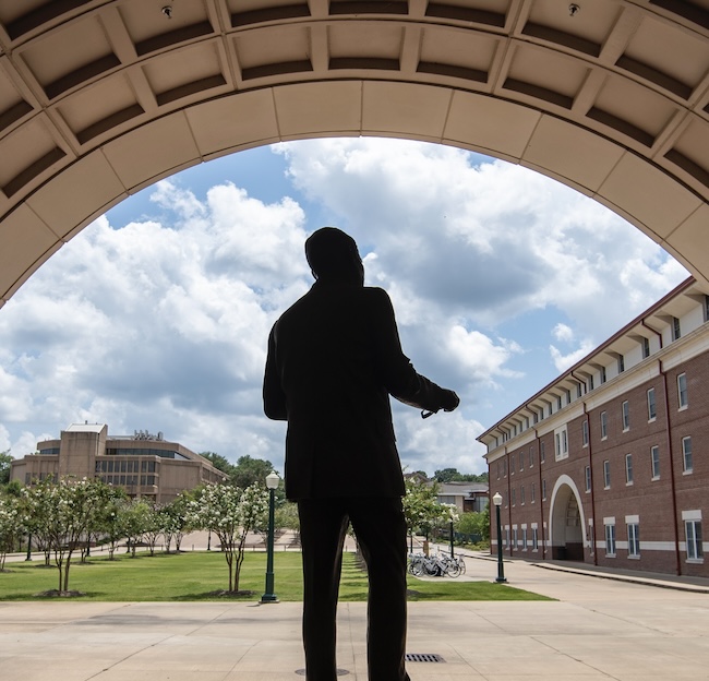 photo of the backside of a statue outside of LRC.