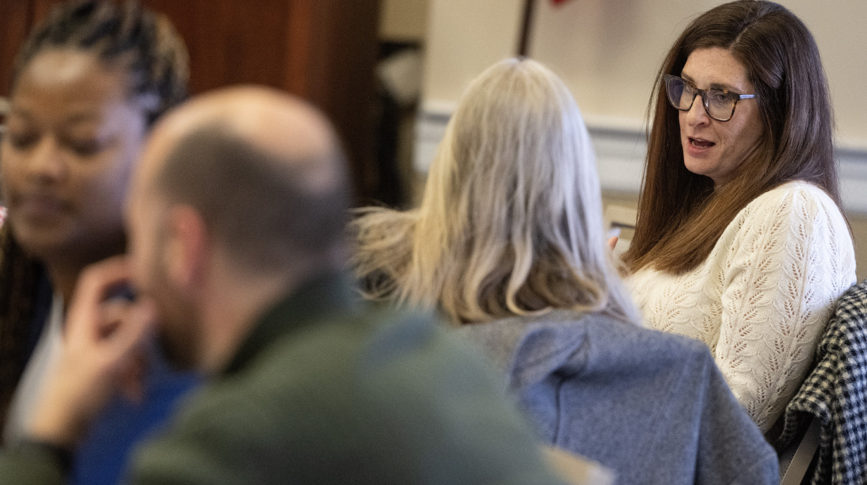 Faculty talk with one another at a CETL workshop