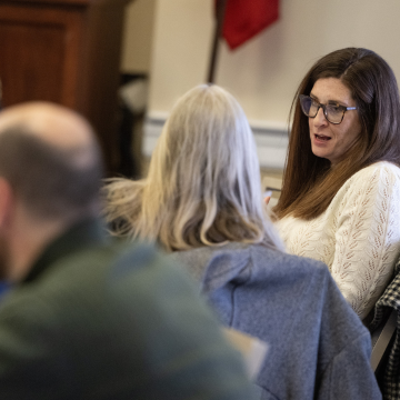 Two faculty members chatting at a CETL workshop