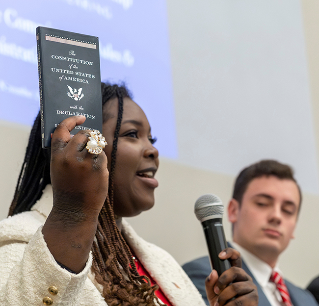 Students doing a mock congressional hearing