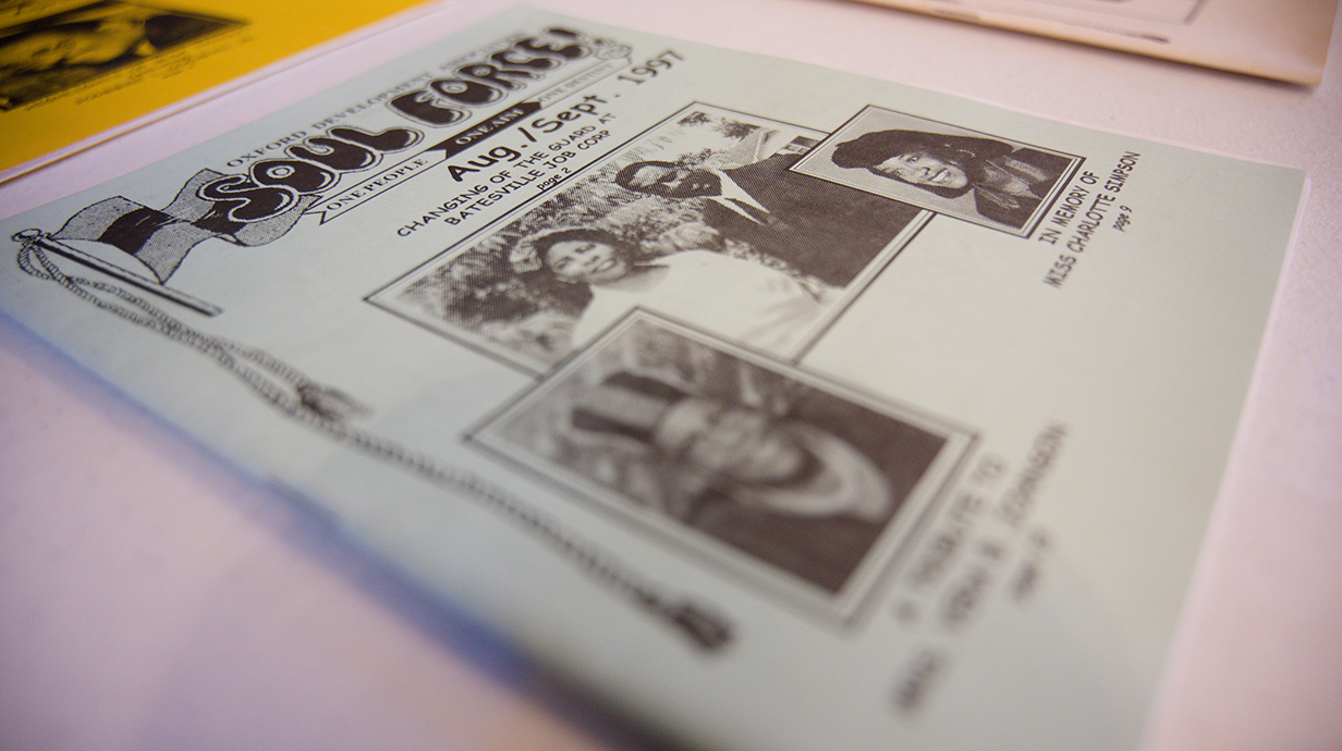 Close-up of a newsletter cover reading 'Soul Force!'
