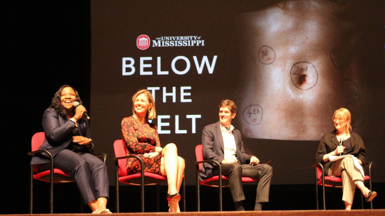 Bachelor of Science in Public Health and Health Science Panel members speak at the Below the Belt conference hosted by the school of applied sciences and public health  -- speakers discuss a documentary on public health.