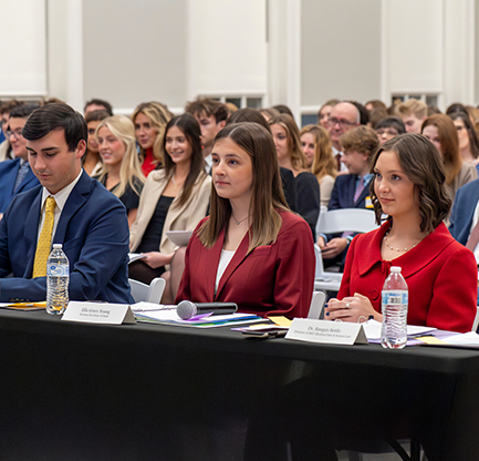 Students doing a mock congressional hearing