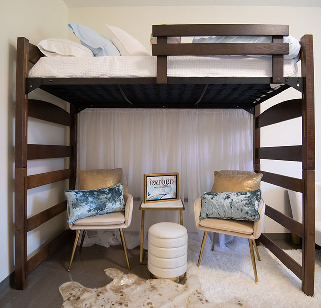 Dorm room with bunk bed