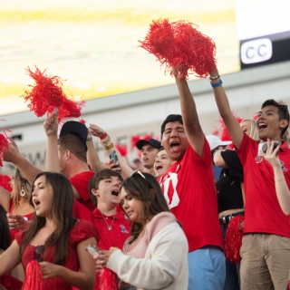 Students cheer on the Ole Miss football team at Vaught-Hemingway Stadium