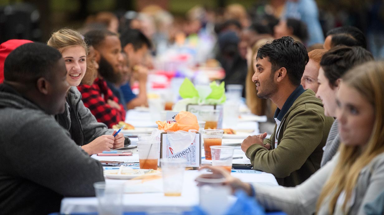 student participate in the longest table event