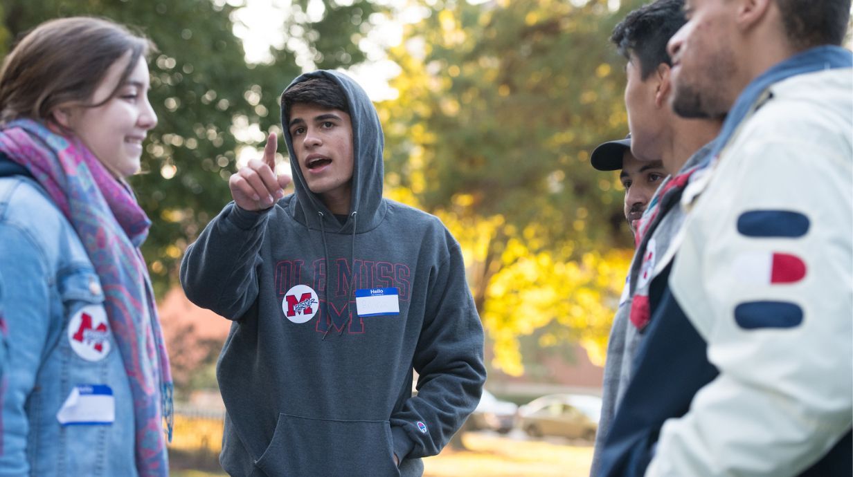 Students volunteering off campus.