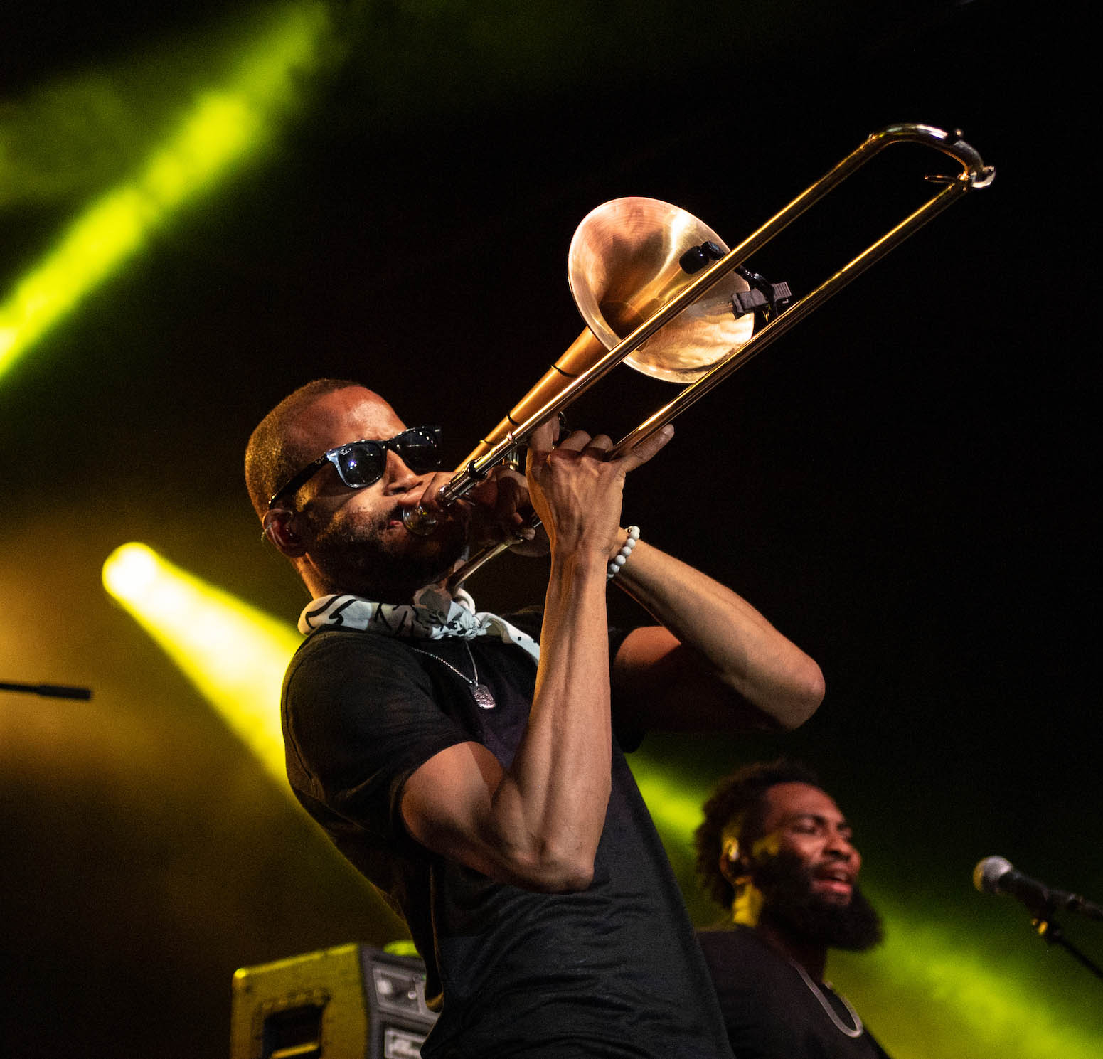 Trombone Shorty playing double decker music festival