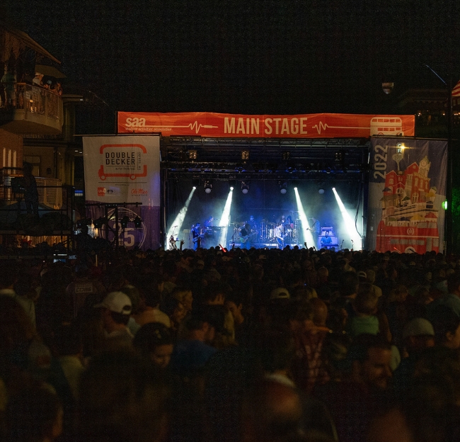 A band plays during the 2022 Double Decker festival