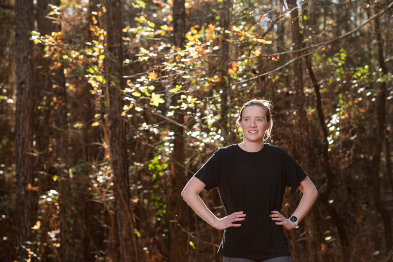 woman on running trail