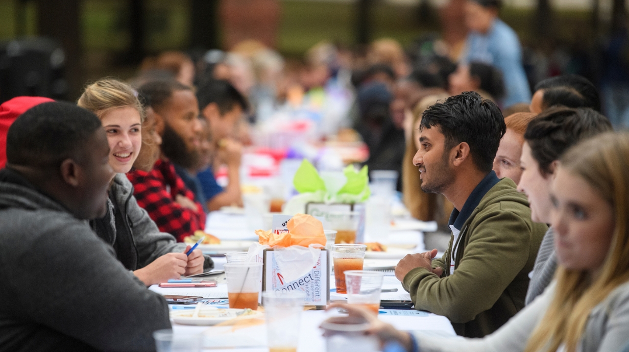 Students share a meal at the Longest Table.