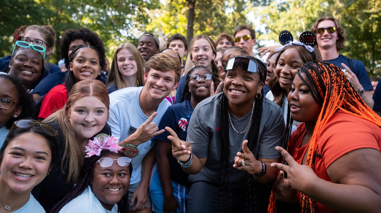 le Miss students with Women’s Basketball Coach Yolett McPhee-McCuin in the Grove